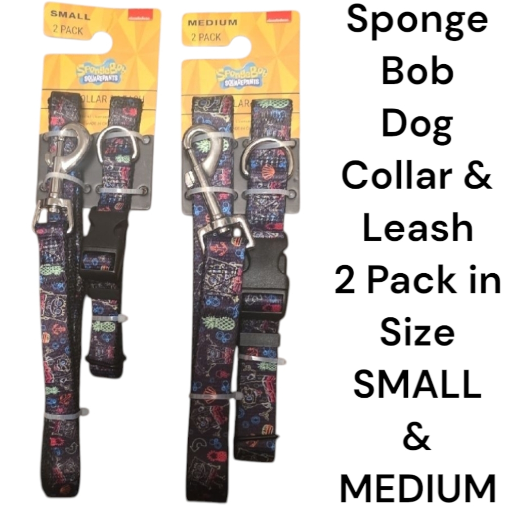 SpongeBob Dog Collar & Leash Set/ 2 Pack In Size SMALL & MEDIUM